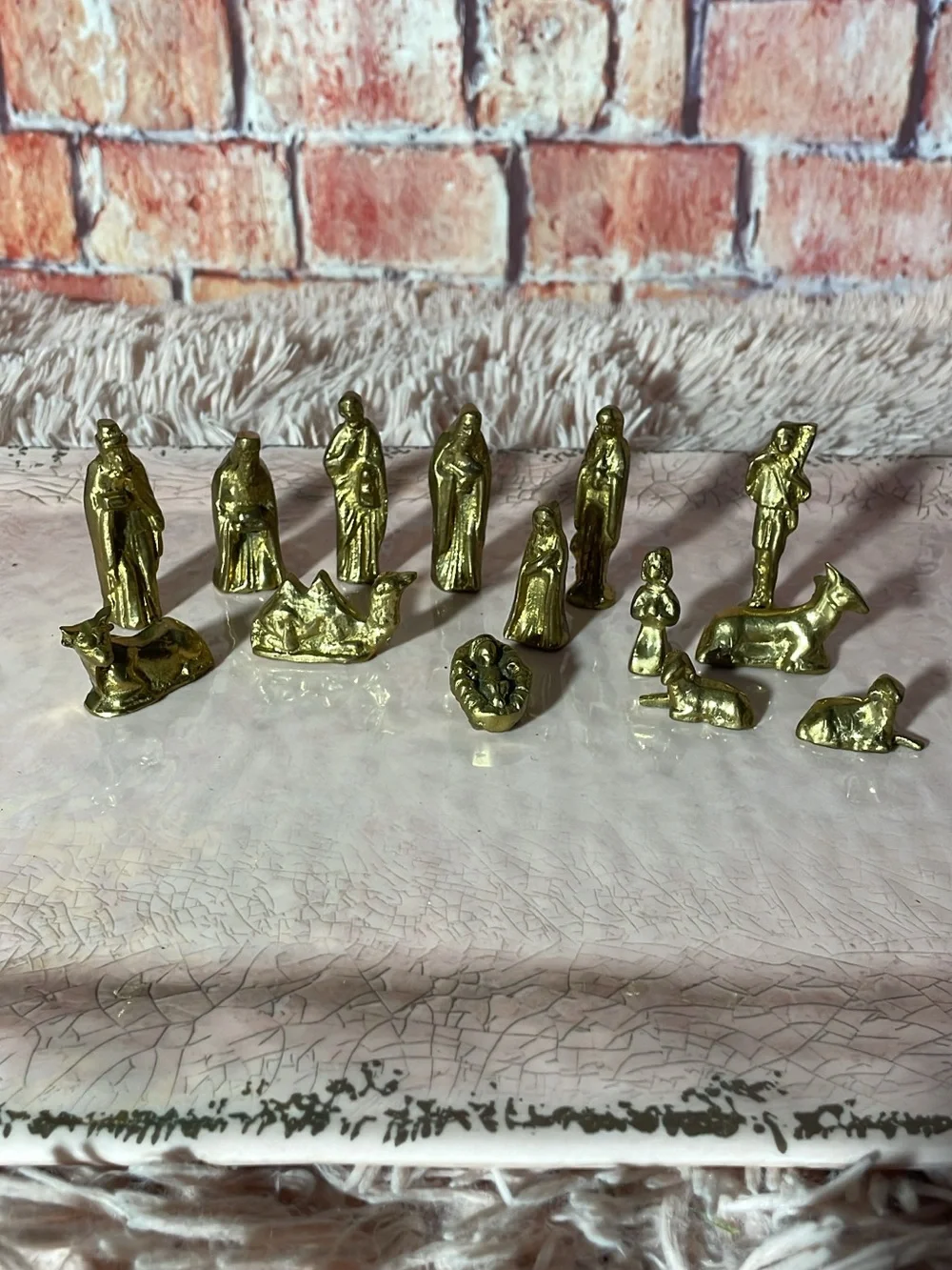 Mini Brass Nativity Figurine Set - Gold Tone 14 pc